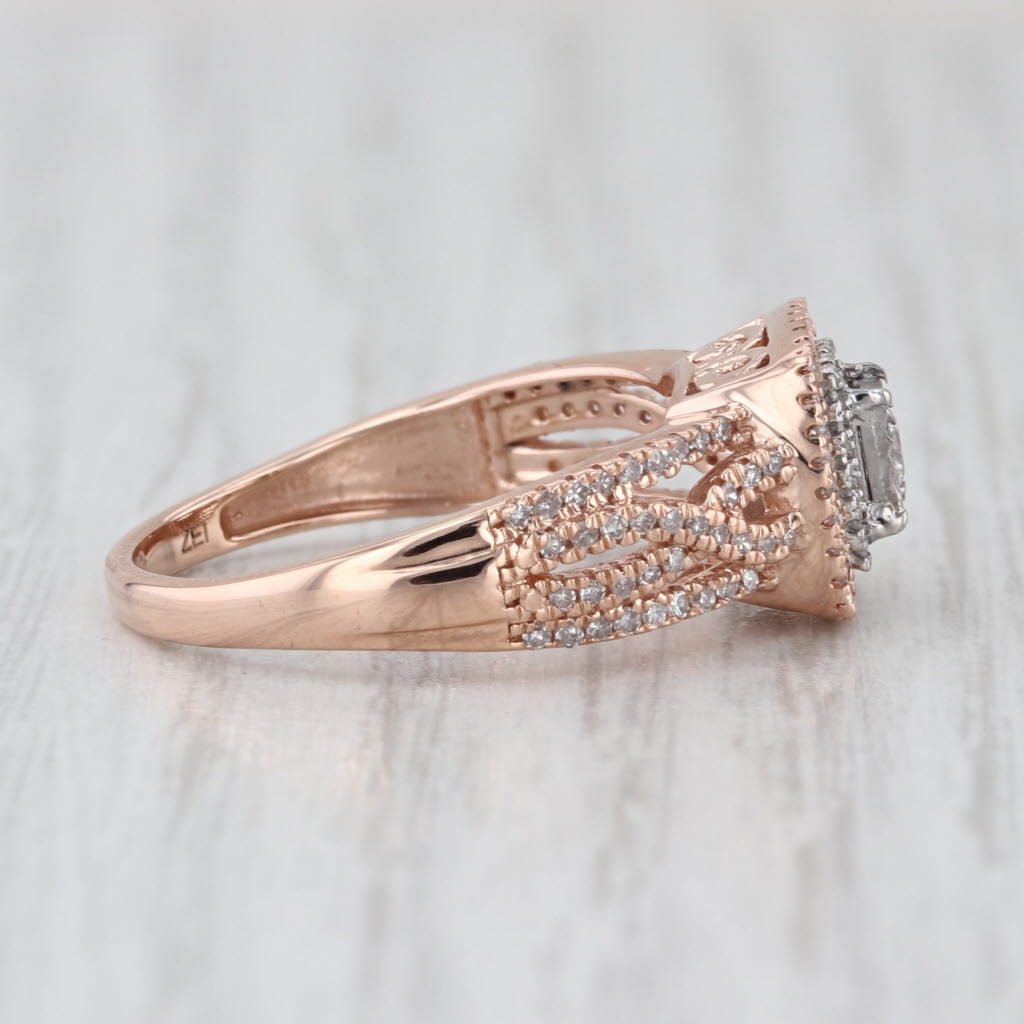 0.36ctw Diamond Princess Halo Engagement Ring 10k Rose White Gold Size 7