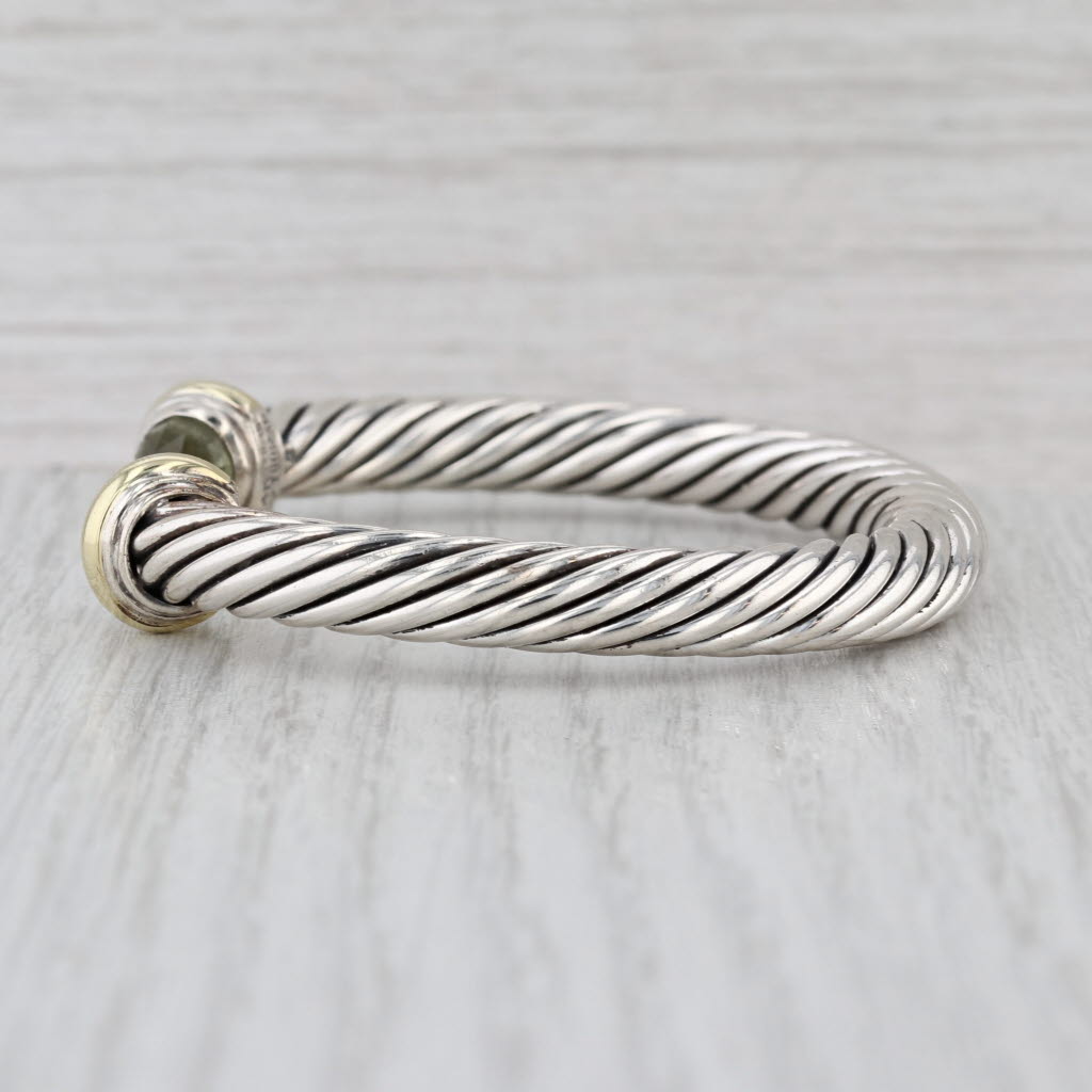 David Yurman Prasiolite Amethyst Cable Cuff Bracelet Sterling Silver 14k Gold