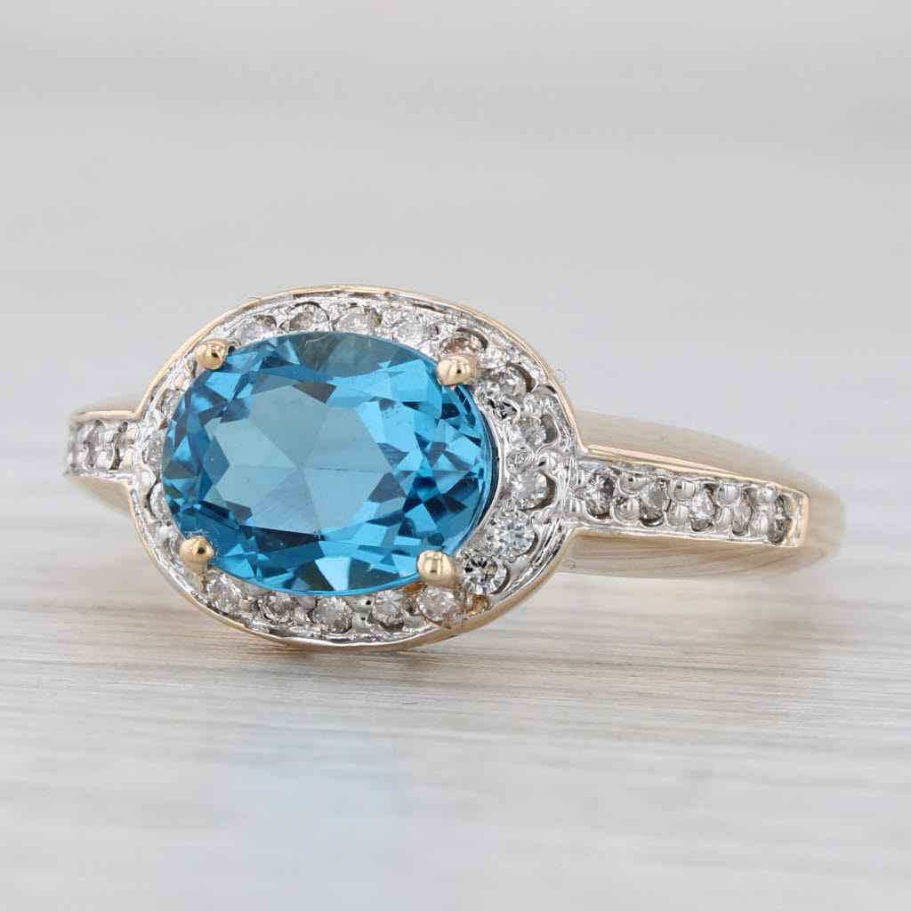 Light Gray 2.36ctw London Blue Topaz Diamond Halo Ring 14k Yellow Gold Size 6