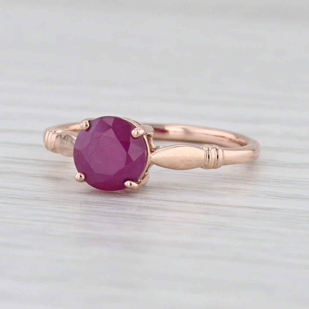 Luxoro 1.50ct Ruby Round Brilliant Solitaire Ring 14k Rose Gold Size 8