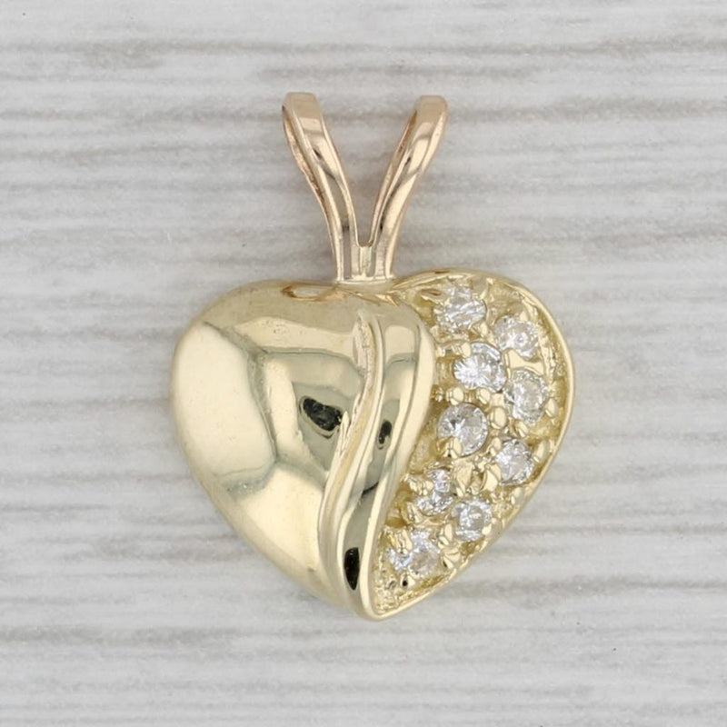 Gray 0.12ctw Diamond Puffy Heart Pendant 14k Yellow Gold Small Drop