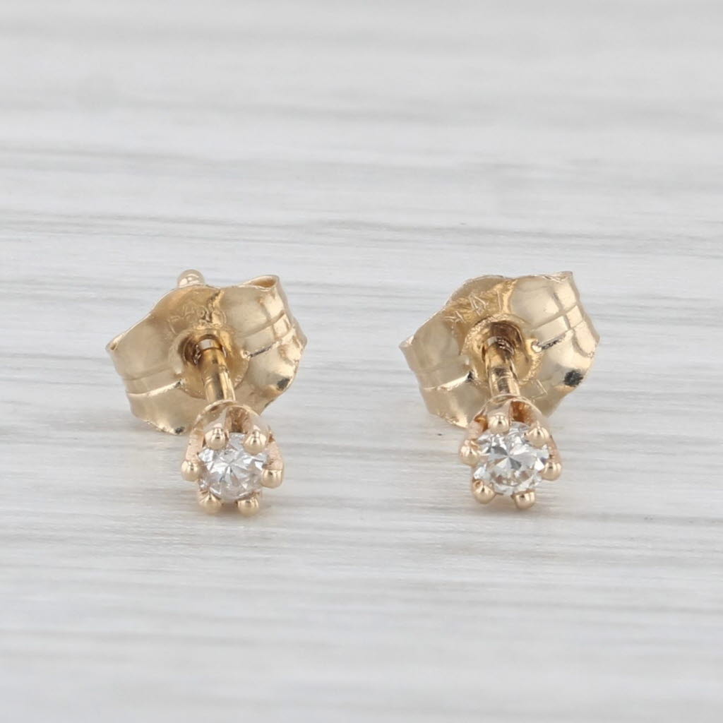 Light Gray Small Diamond Stud Earrings 14k Yellow Gold Round Solitaire Studs