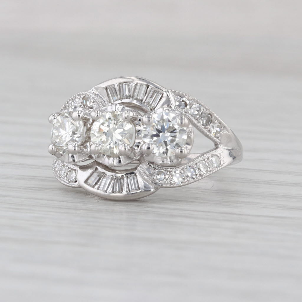 Vintage 1.64ctw Diamond 3-Stone Ring 14k White Gold Size 6.5 Engagement