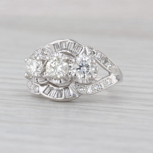 Vintage 1.64ctw Diamond 3-Stone Ring 14k White Gold Size 6.5 Engagement