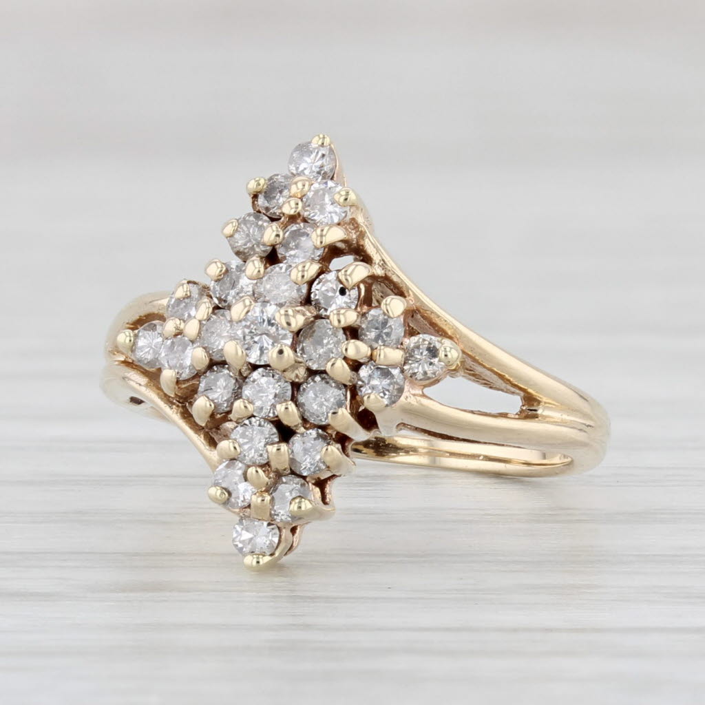 Light Gray 0.30ctw Diamond Cluster Bypass Ring 10k Yellow Gold Size 3.25