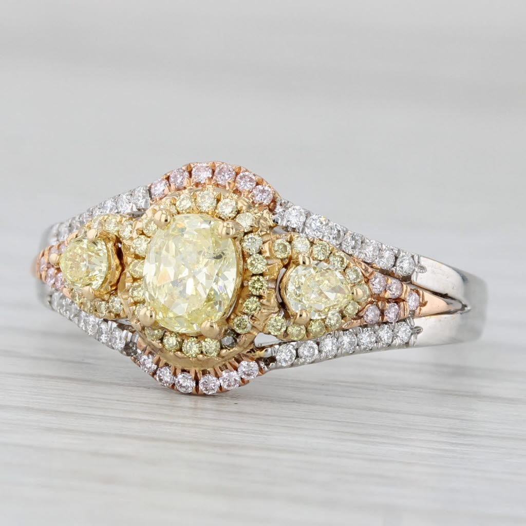 Light Gray 0.81ctw Yellow White Diamond Ring 18k White Rose Gold Engagement Canary Star