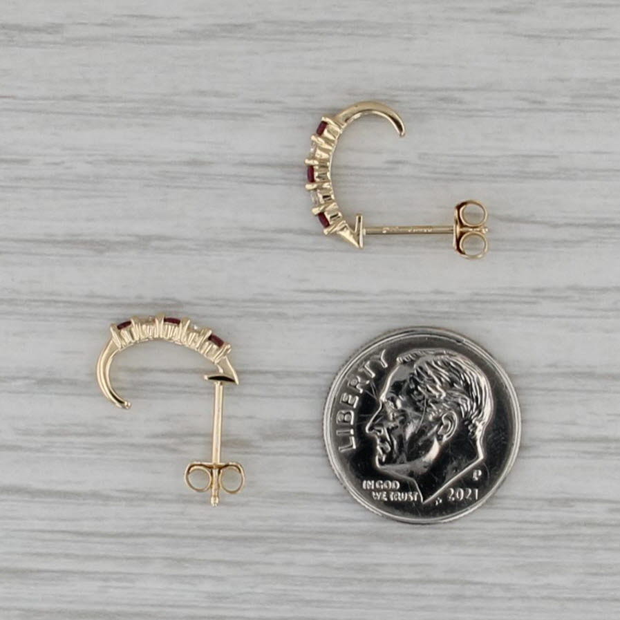 0.36ctw Ruby Diamond J-Hook Drop Earrings 14k Yellow Gold