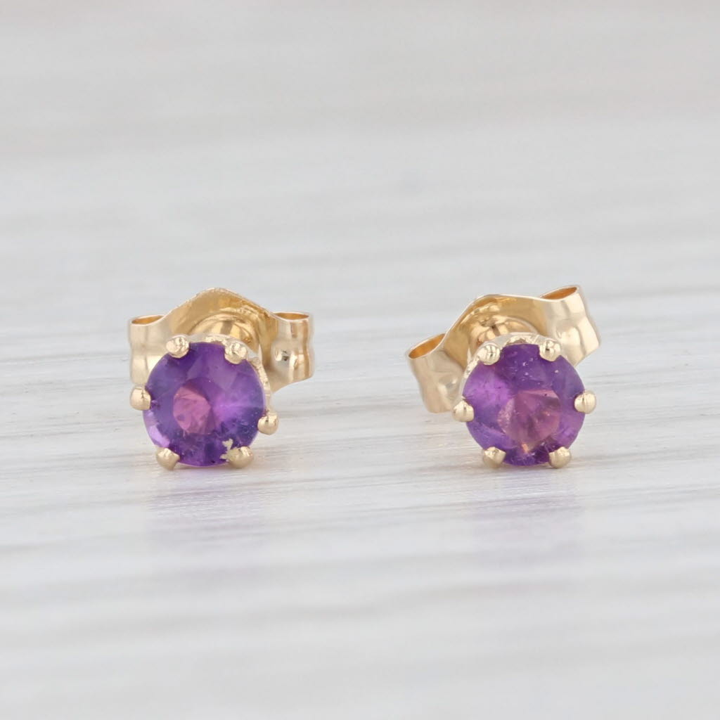 Light Gray 0.40ctw Round Amethyst Stud Earrings 14k Yellow Gold February Birthstone