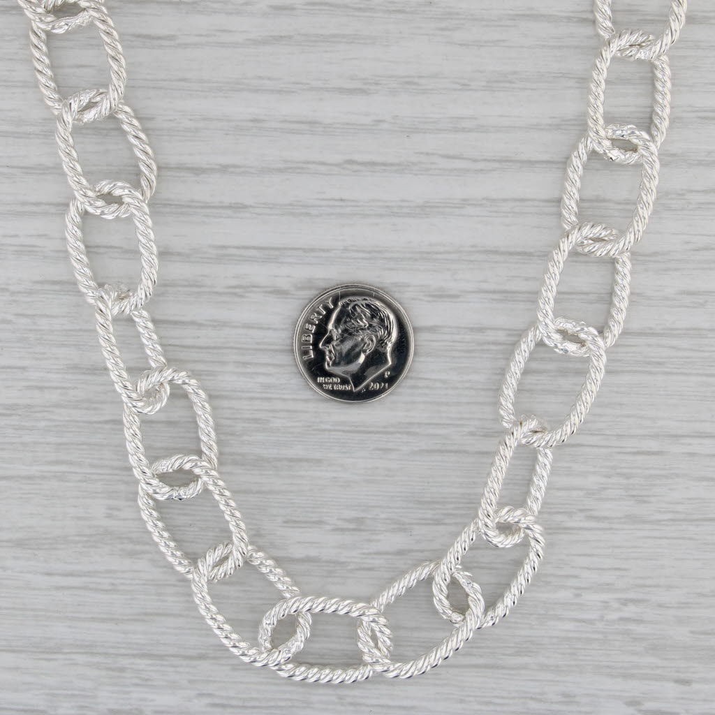Sterling Silver Adjustable Cable Chain Statement Necklace 21" 13.8mm