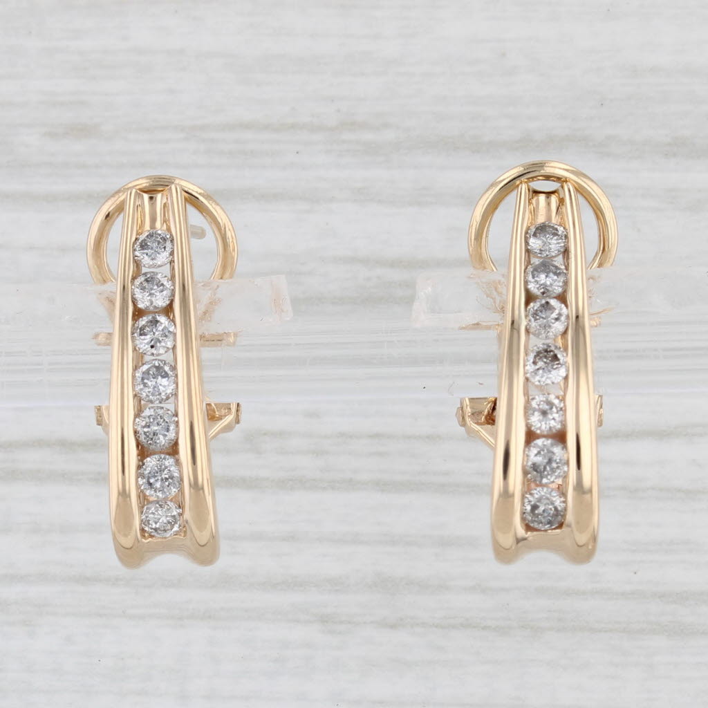 Light Gray 0.40ctw Diamond Journey J-Hook Earrings 14k Yellow Gold Omega Back Drops