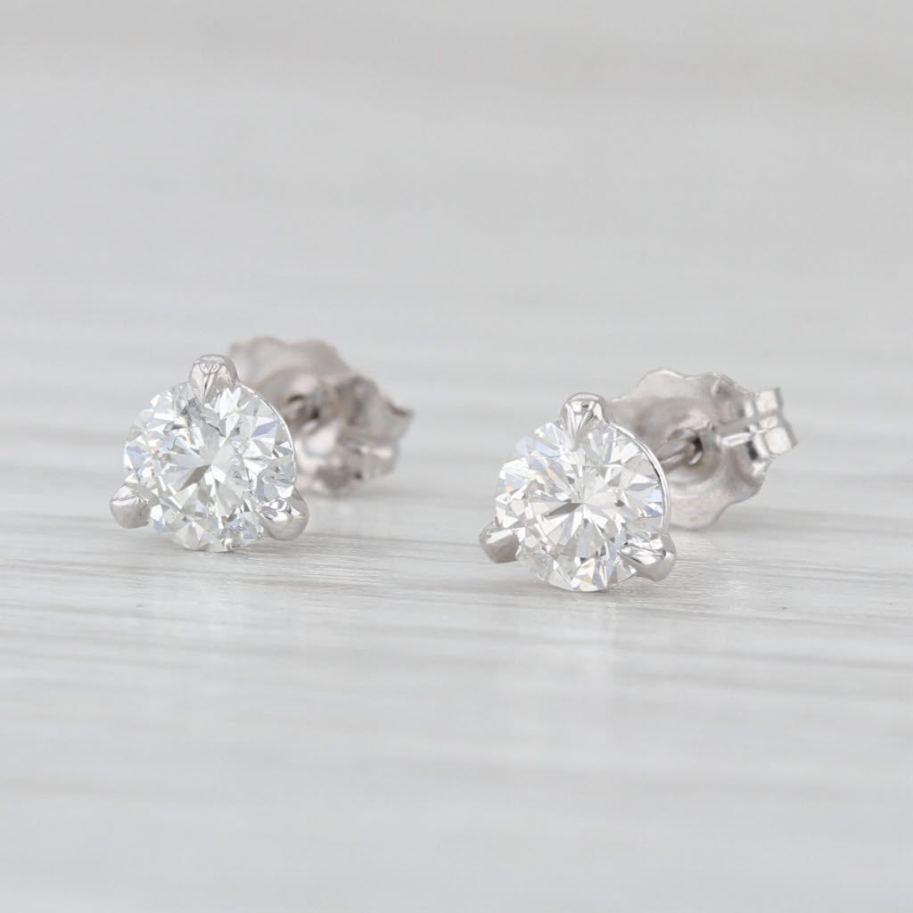 New 0.66ctw Diamond Stud Earrings 14k White Gold Round Solitaire Studs