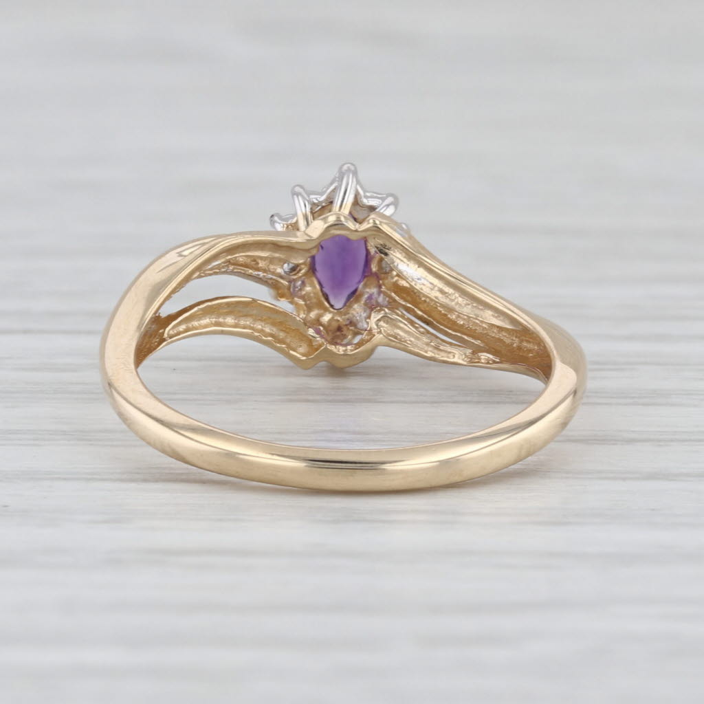 0.18ct Marquise Amethyst Ring 10k Yellow Gold Diamond Accents Size 7.25