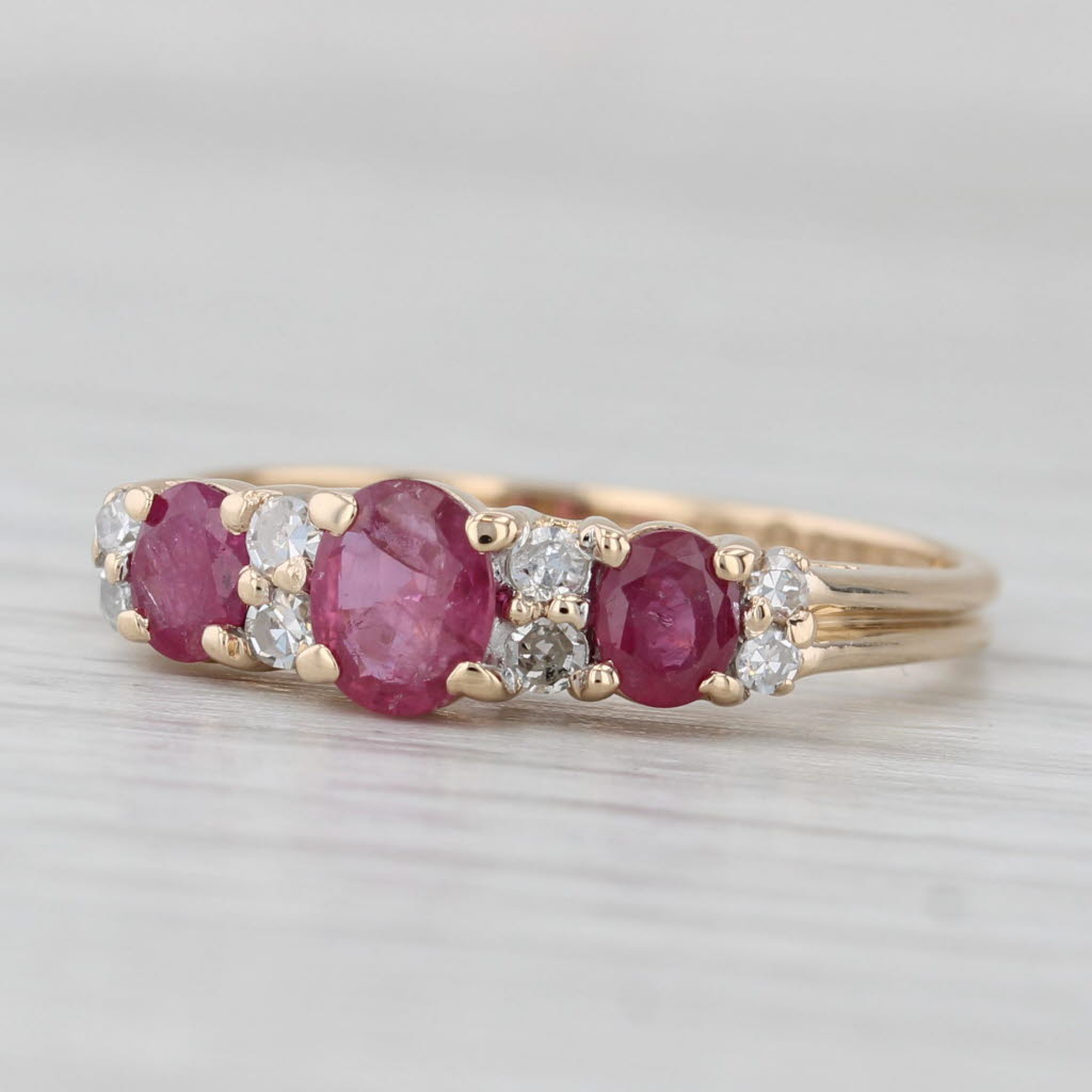 Light Gray 1ctw Ruby Diamond Ring 14k Yellow Gold 3-Stone Size 7 Stackable