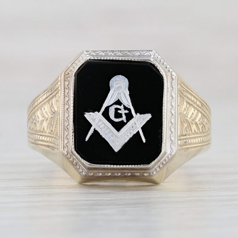 Light Gray Vintage Ostby Baton Masonic Ring 10k Yellow Gold Size 8.75 Blue Lodge Signet