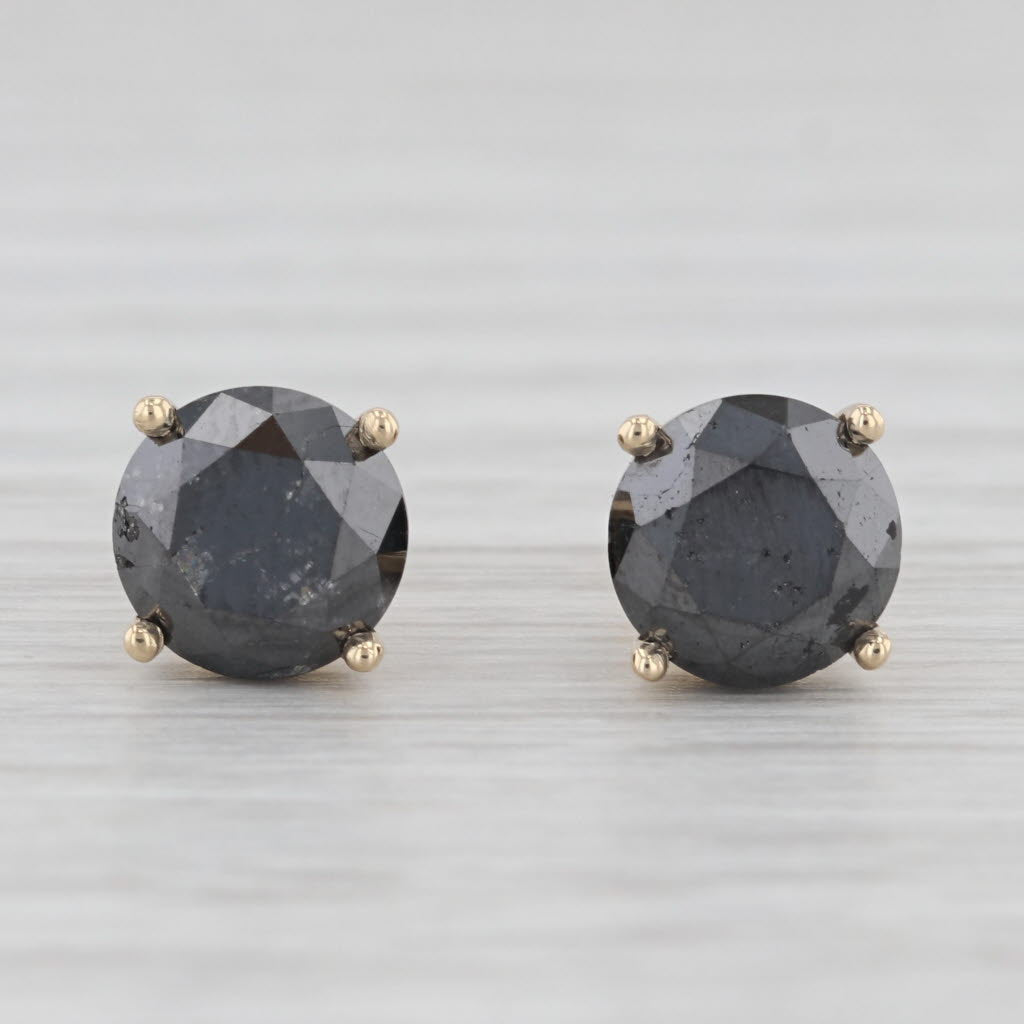 Light Gray New 3.70ctw Black Diamond Stud Earrings 14k Yellow Gold Round Solitaires