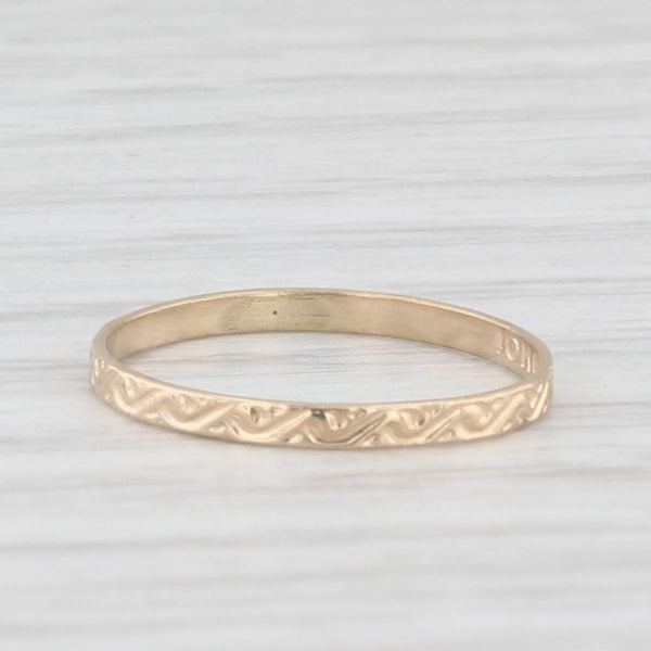 Vintage Floral Engraved Baby Ring 10k Yellow Gold Small Size Band