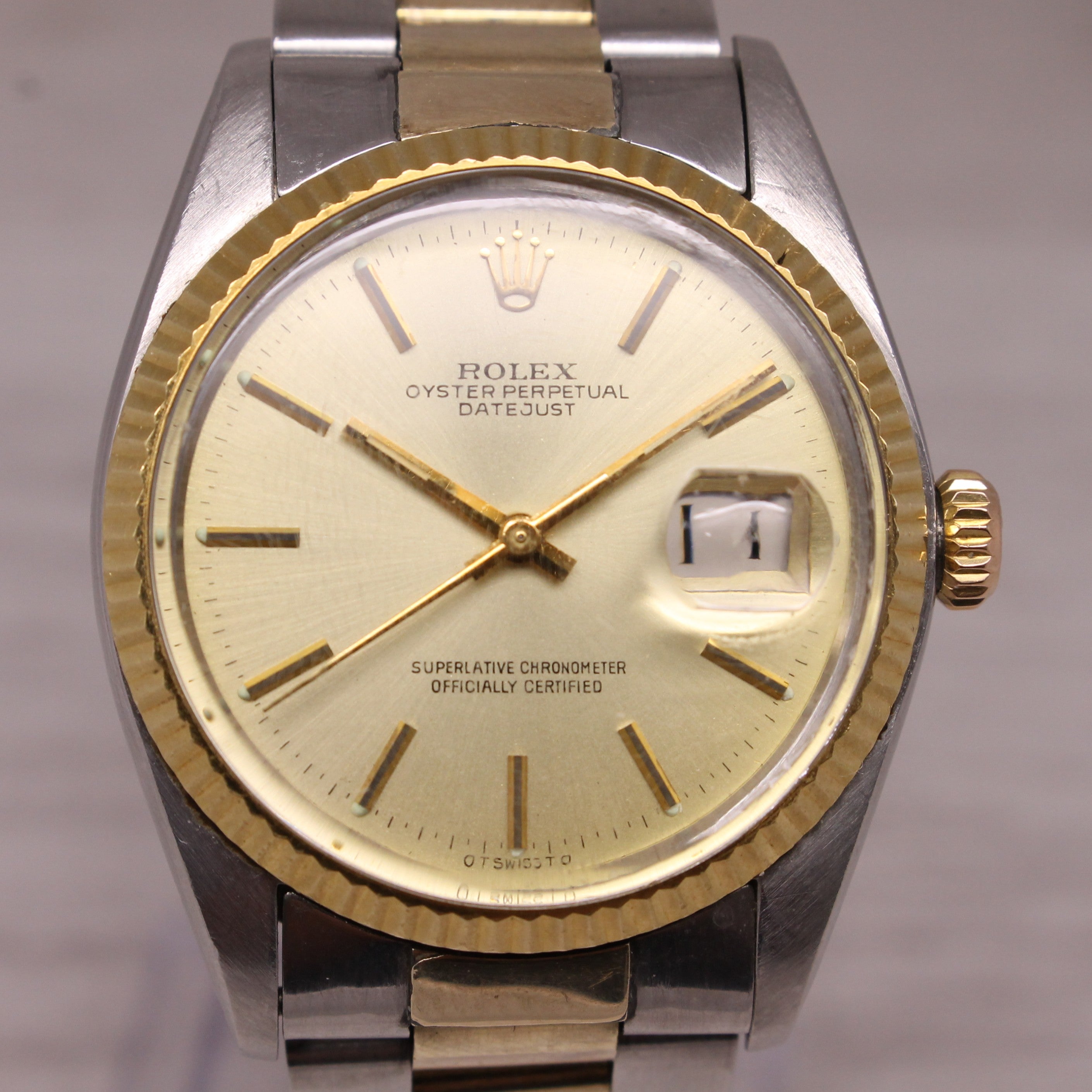 Vintage 1978 Rolex Datejust 16000 Mens Steel 14k Gold Watch Converted from Steel