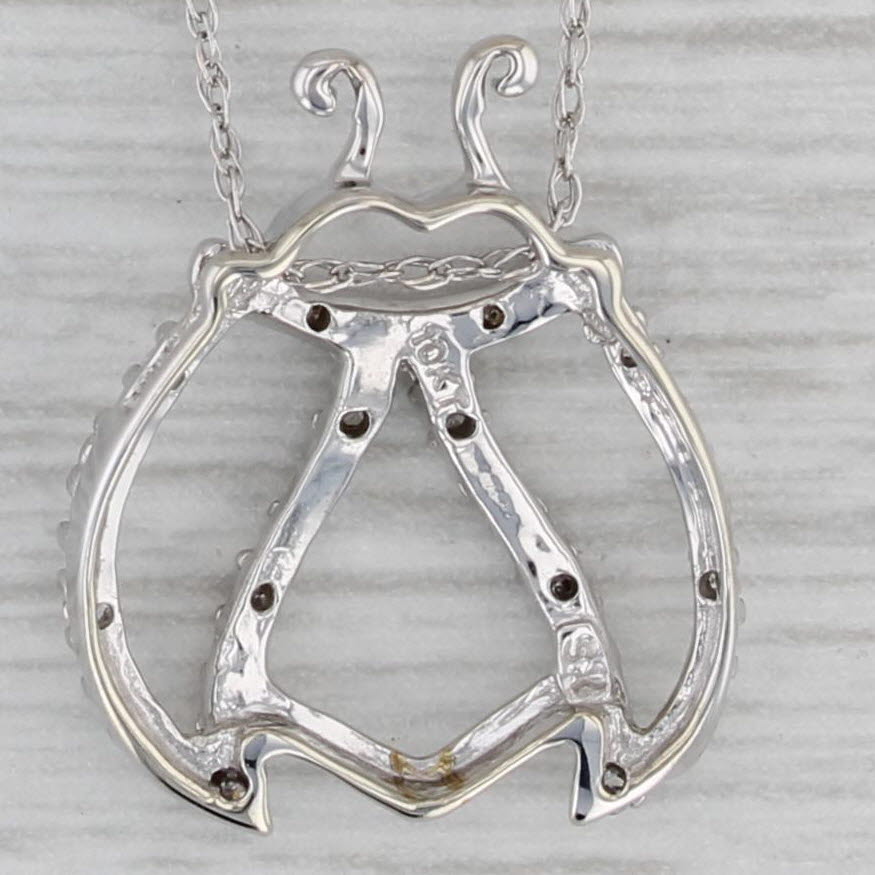 Gray Diamond Ladybug Pendant 10k White Gold 17.75" Rope Chain