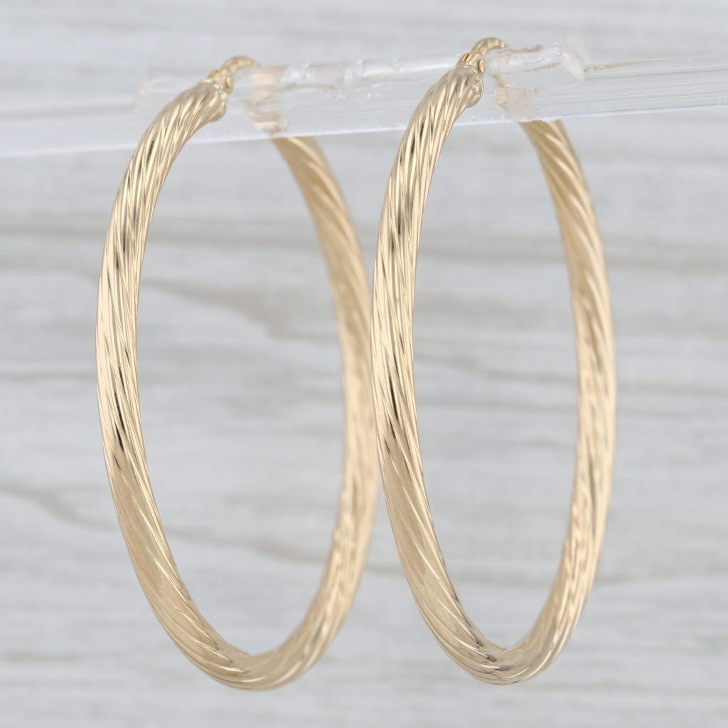 Twist Large Hoop Earrings 18k Yellow Gold Snap Top Round Hoops