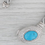 Turquoise Cubic Zirconia Pendant Necklace Sterling Silver Judith Ripka Gray Cord