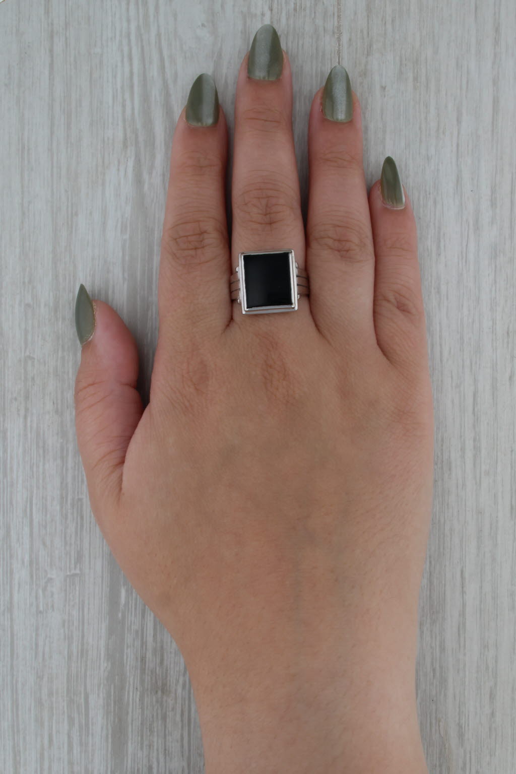 Onyx Signet Ring 10k White Gold Size 10 Vintage Men's