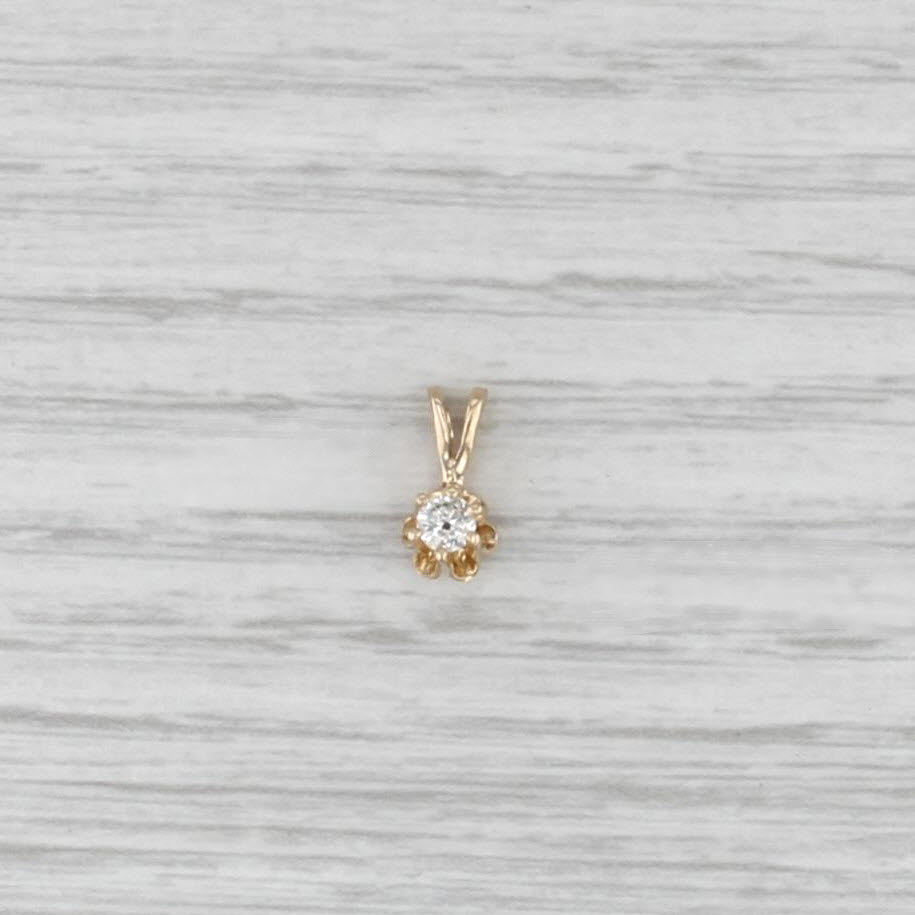 Vintage 0.12ct Diamond Solitaire Pendant 14k Yellow Gold Small Drop