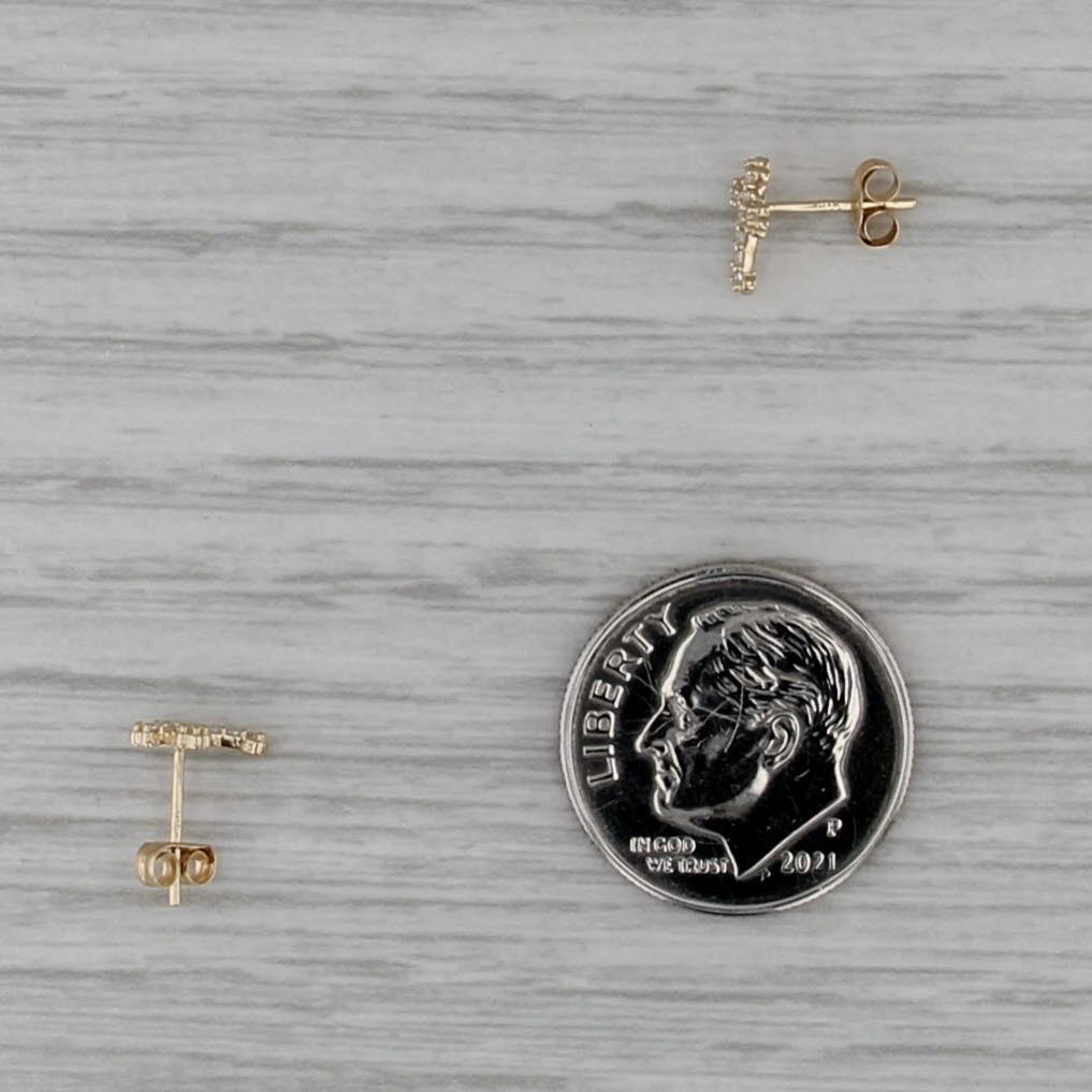 Small Cubic Zirconia Cross Stud Earrings 14k Yellow Gold Studs