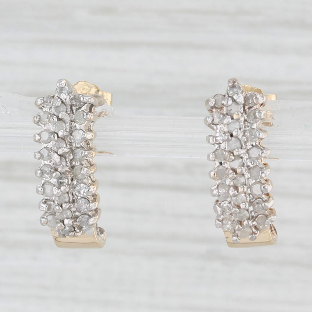 Light Gray 0.46ctw Diamond Cluster Journey Earrings 10k Yellow Gold J-Hook Drops