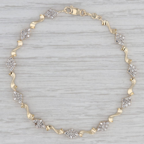 Gray 0.40ctw Diamond Cluster Tennis Bracelet 10k Yellow Gold 7"