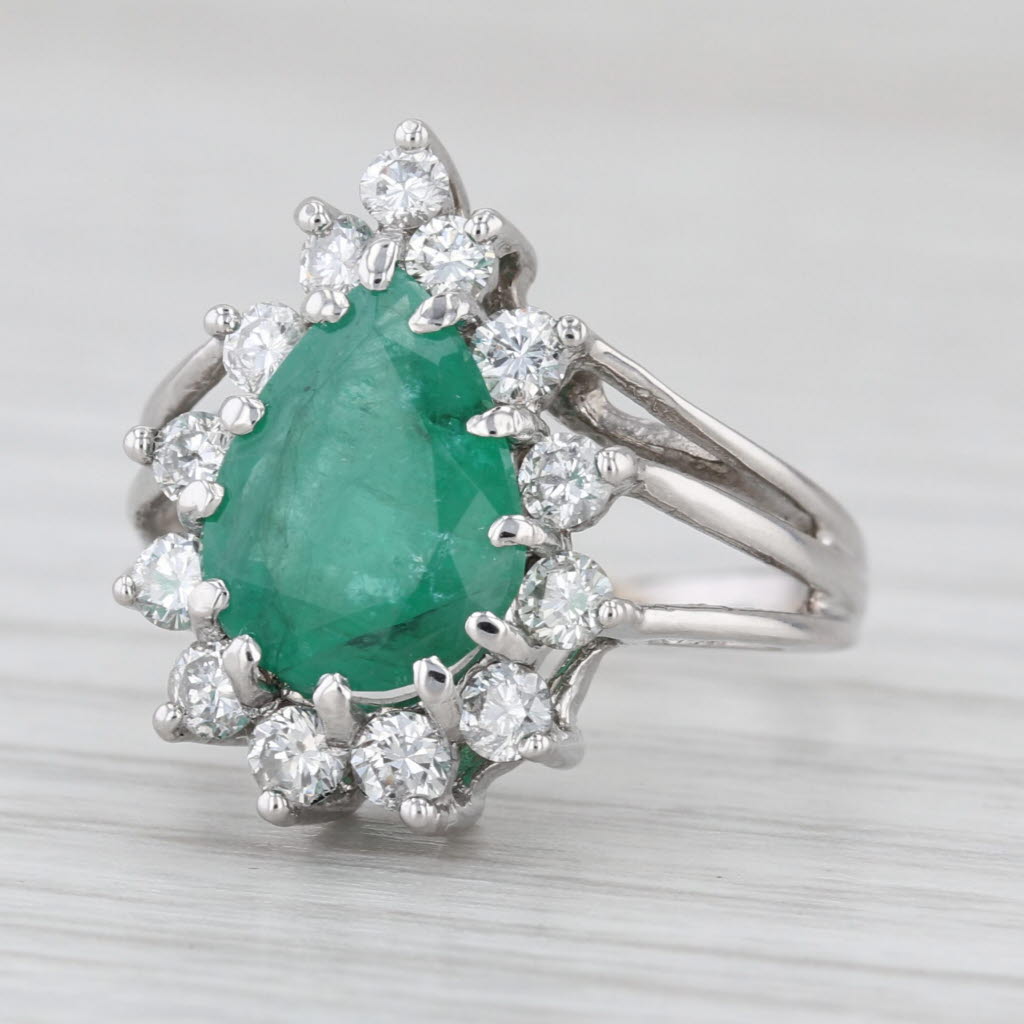 2.37ctw Pear Emerald Diamond Halo Ring 14k White Gold Size 5.25 Engagement