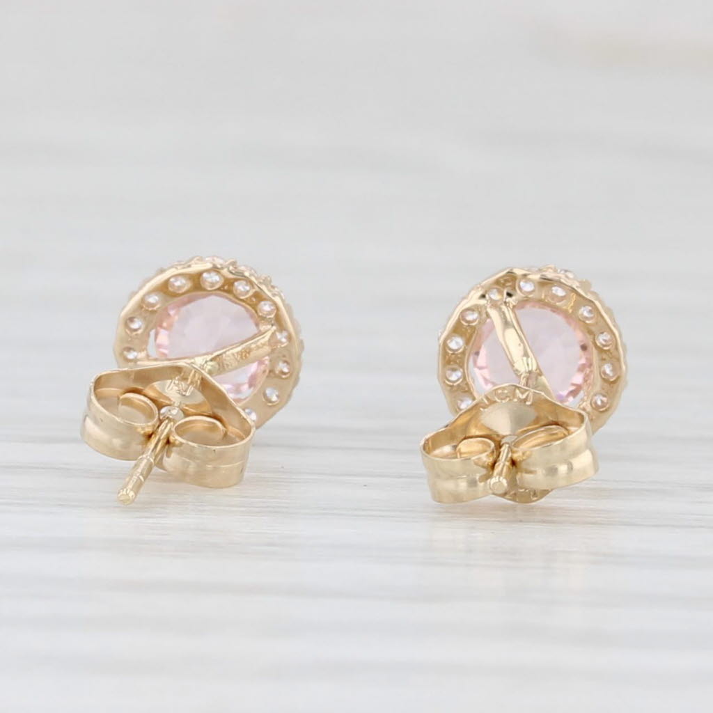 Light Gray Pink Glass Cubic Zirconia Halo Stud Earrings 14k Rose Gold