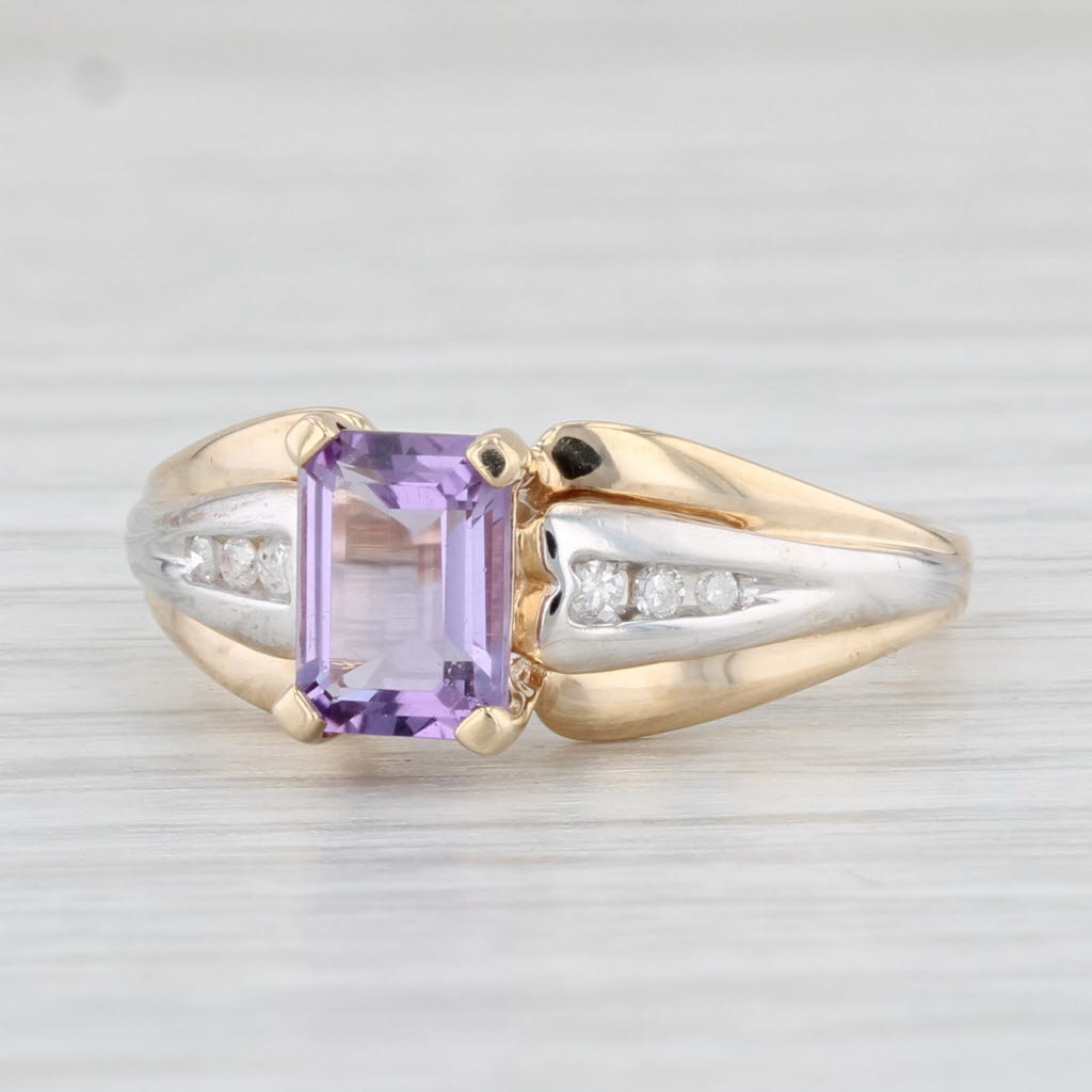 Light Gray 0.92ctw Amethyst Diamond Ring 10k Yellow Gold Size 7 Emerald Cut Solitaire