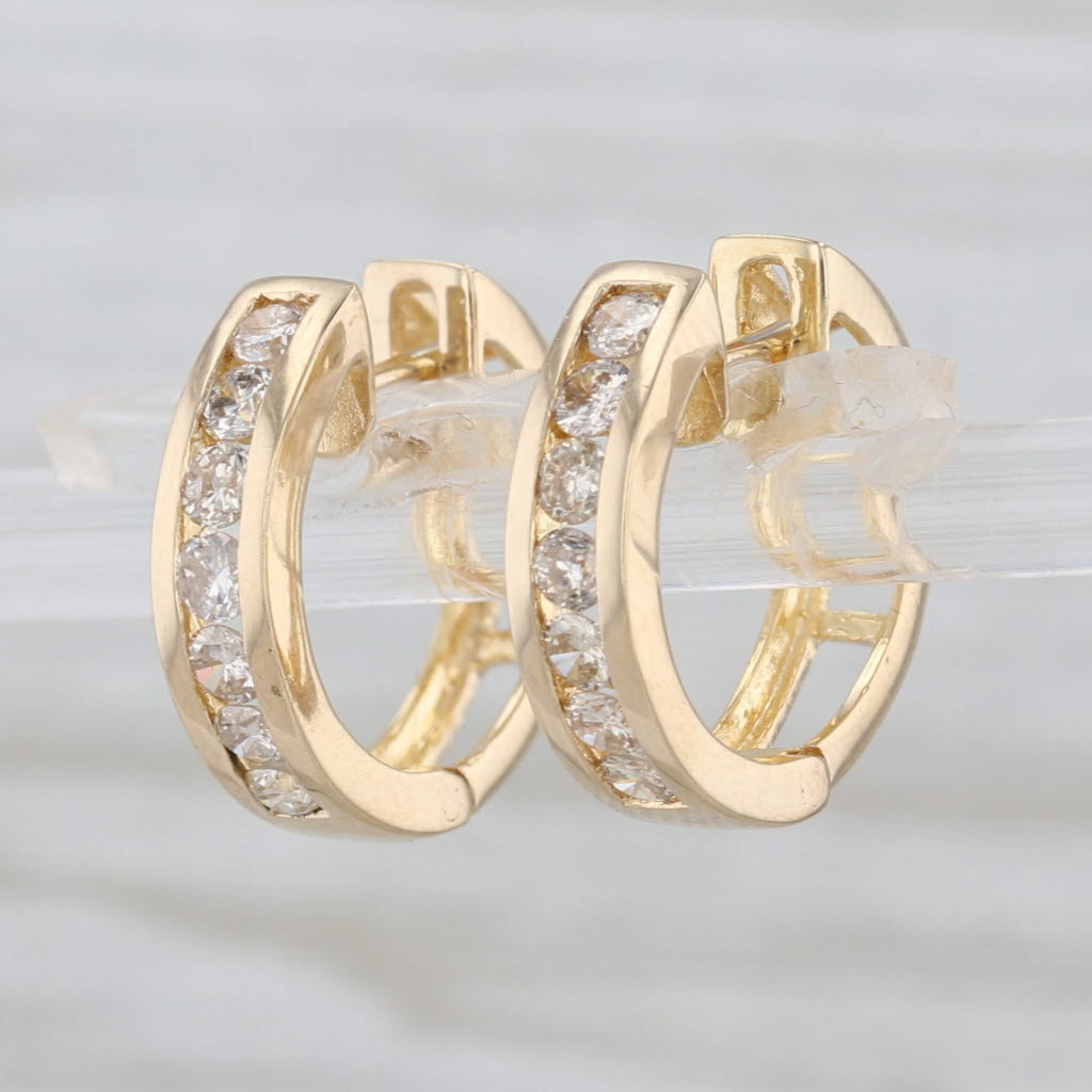 0.45ctw Diamond Hoop Earrings 14k Yellow Gold Small Round Hoops Snap Top