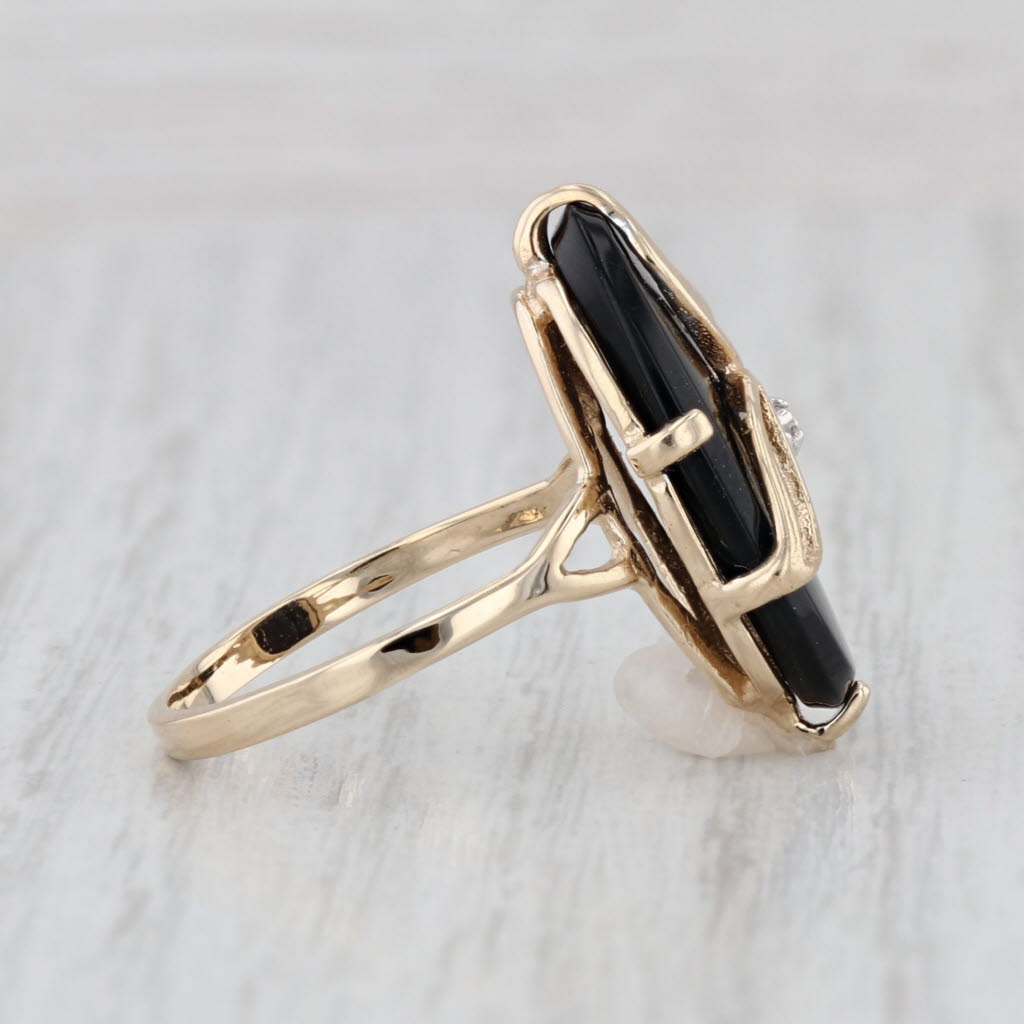 Vintage Onyx Diamond Flower Ring 10k Yellow Gold Size 7