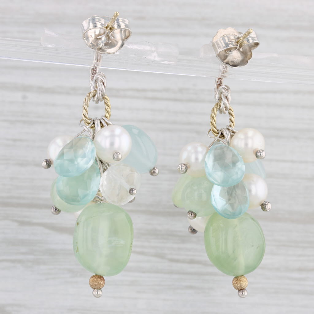 Light Gray Yurman Copella Gemstone Dangle Earrings Sterling Silver 18k Gold Topaz Aqua