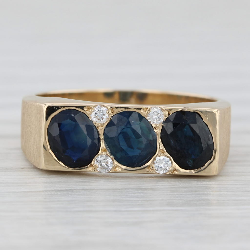 Light Gray 1.58ctw Blue Sapphire 3-Stone Ring 14k Yellow Gold Size 6 Diamond Accents