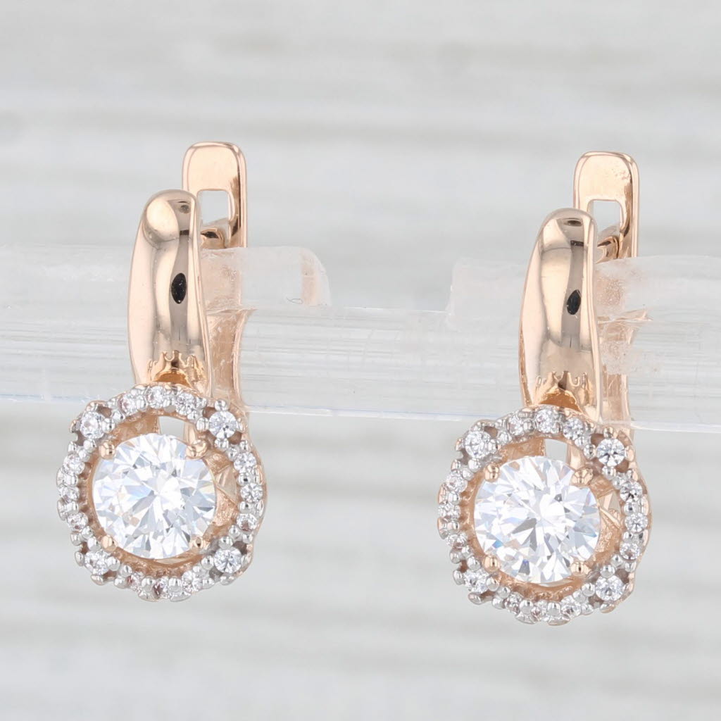 Light Gray 0.76ctw Swarovski Cubic Zirconia Halo Drop Earrings 14k Yellow Gold