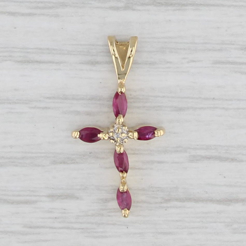 Light Gray 0.25ctw Ruby Cross Pendant 18k Yellow Gold Diamond Accent