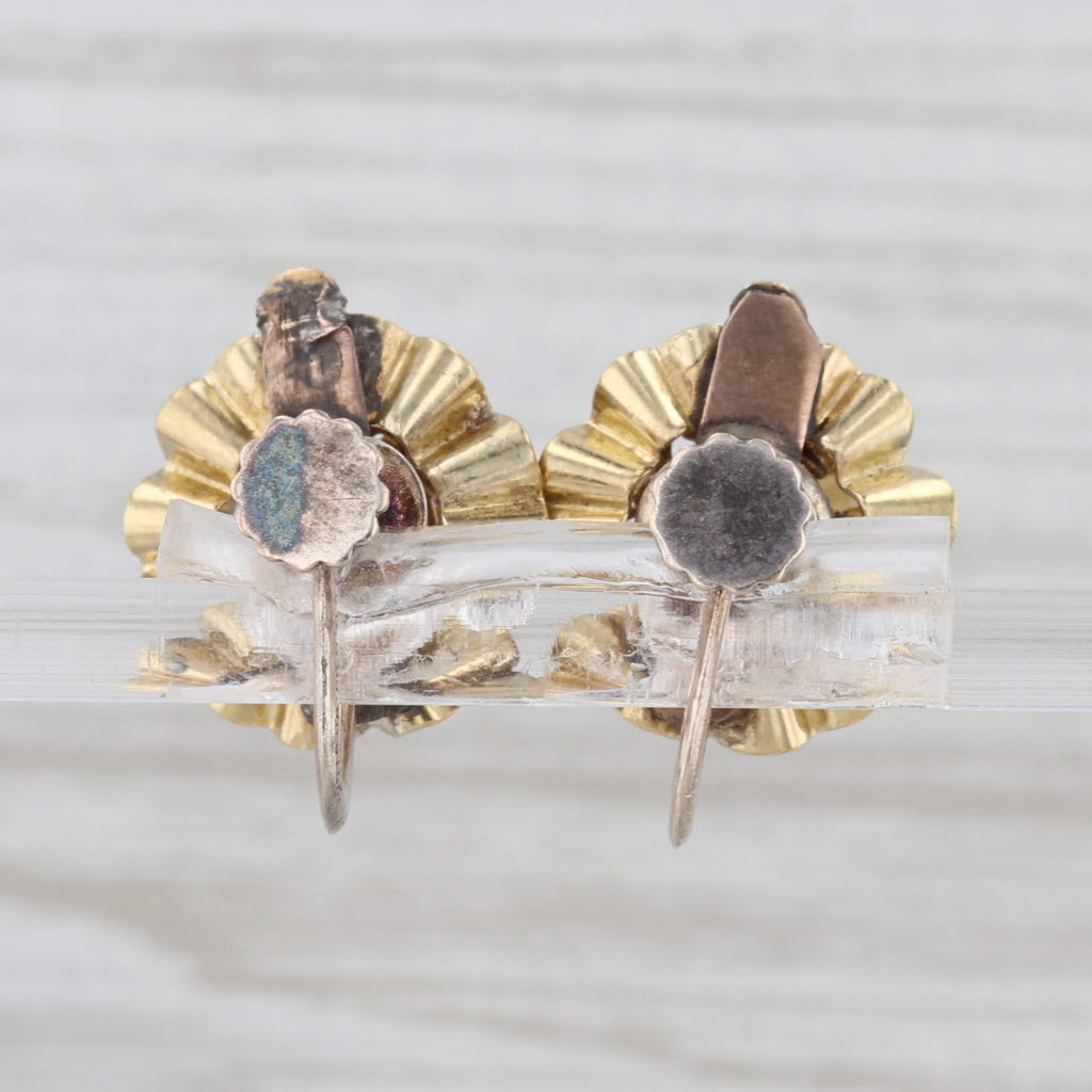 Antique Garnet Pearl Flower Non Pierced Earrings 14k Gold Gold Filled Sterling