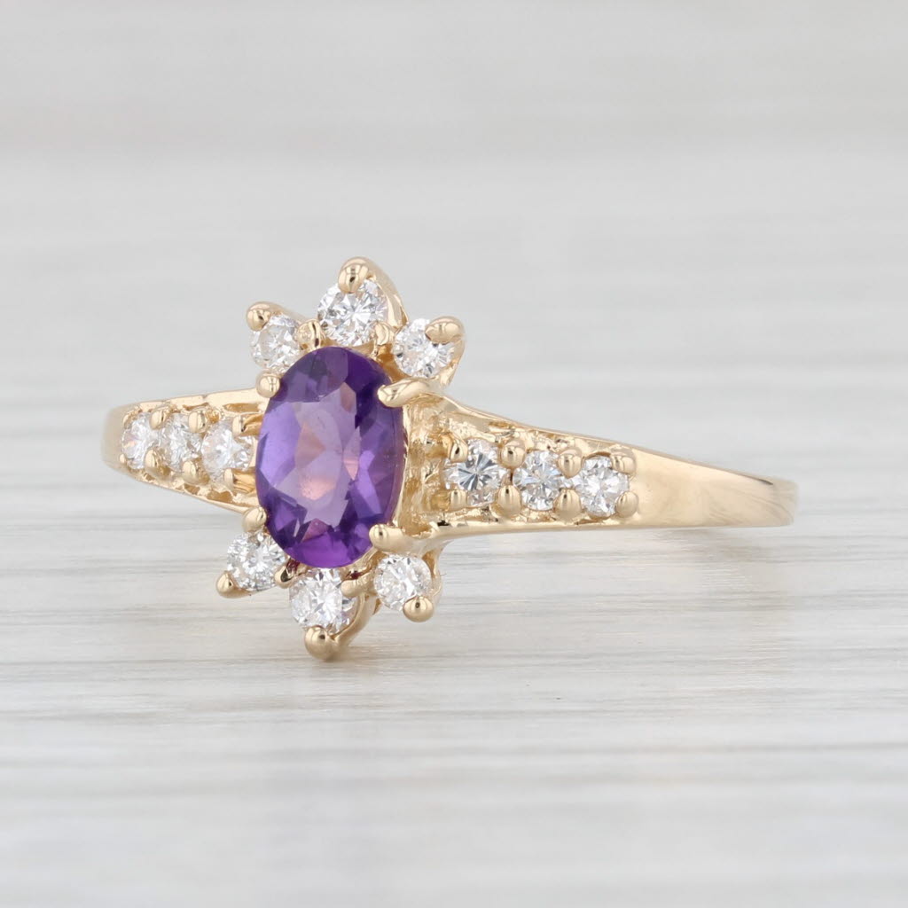 Light Gray 0.59ctw Amethyst Diamond Ring 14k Yellow Gold Size 6.5