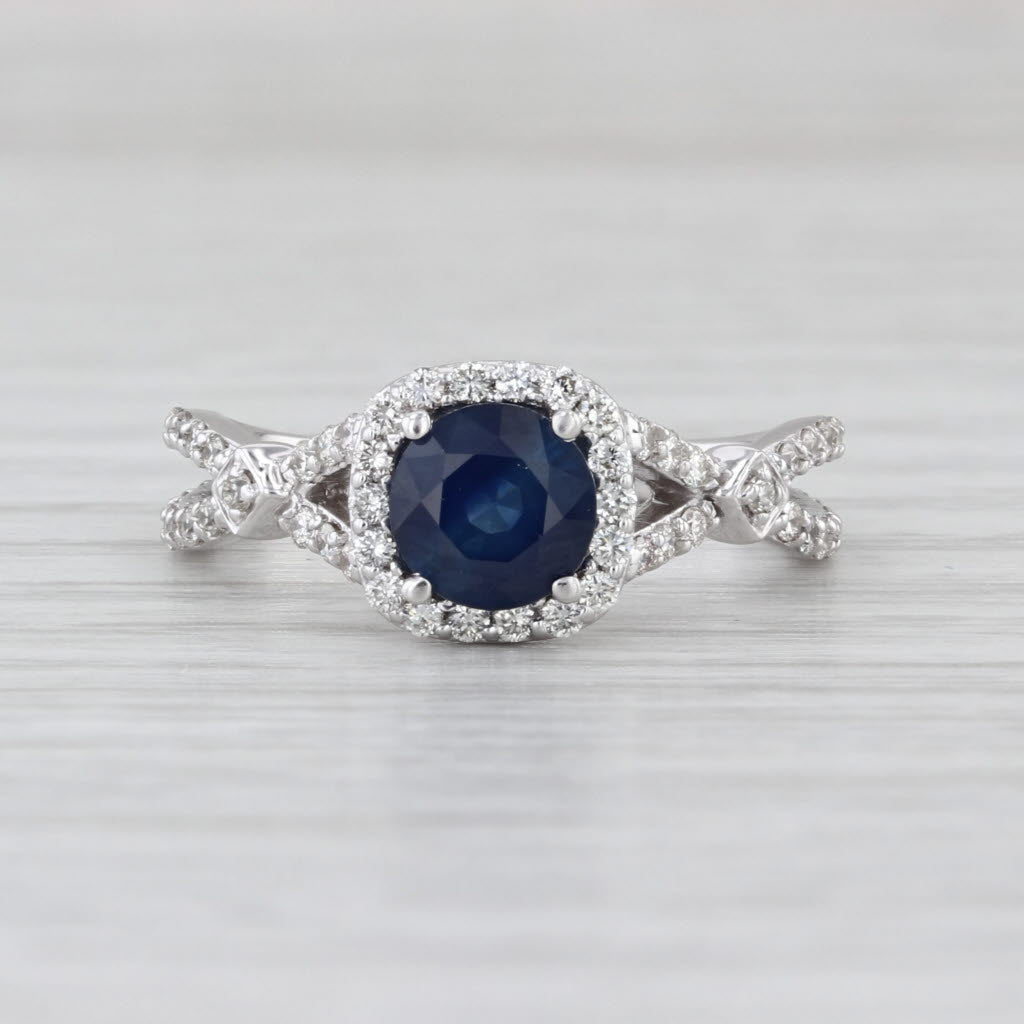 1.62ctw Blue Sapphire Diamond Halo Ring 14k White Gold Engagement Size 7