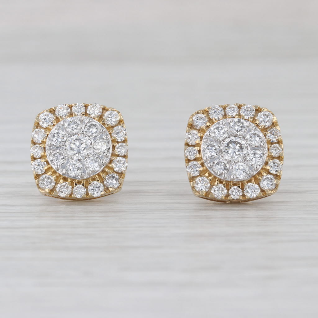 1.65ctw Diamond Cluster Halo Stud Earrings 14k Yellow Gold Screw Back Studs