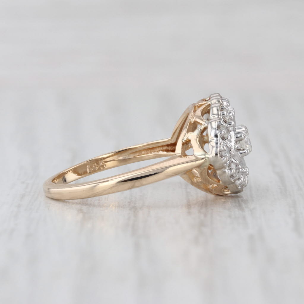 Vintage 0.39ctw Diamond 3-Stone Halo Princess Ring 14k White Yellow Gold Size 7