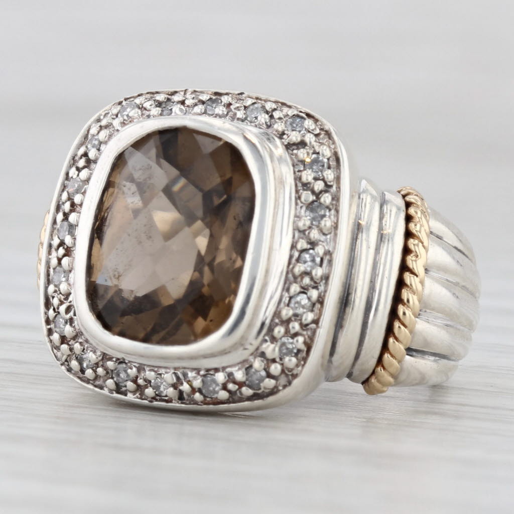 Light Gray 4.60ct Smoky Quartz Diamond Halo Ring Sterling Silver Size 6.5 Cocktail