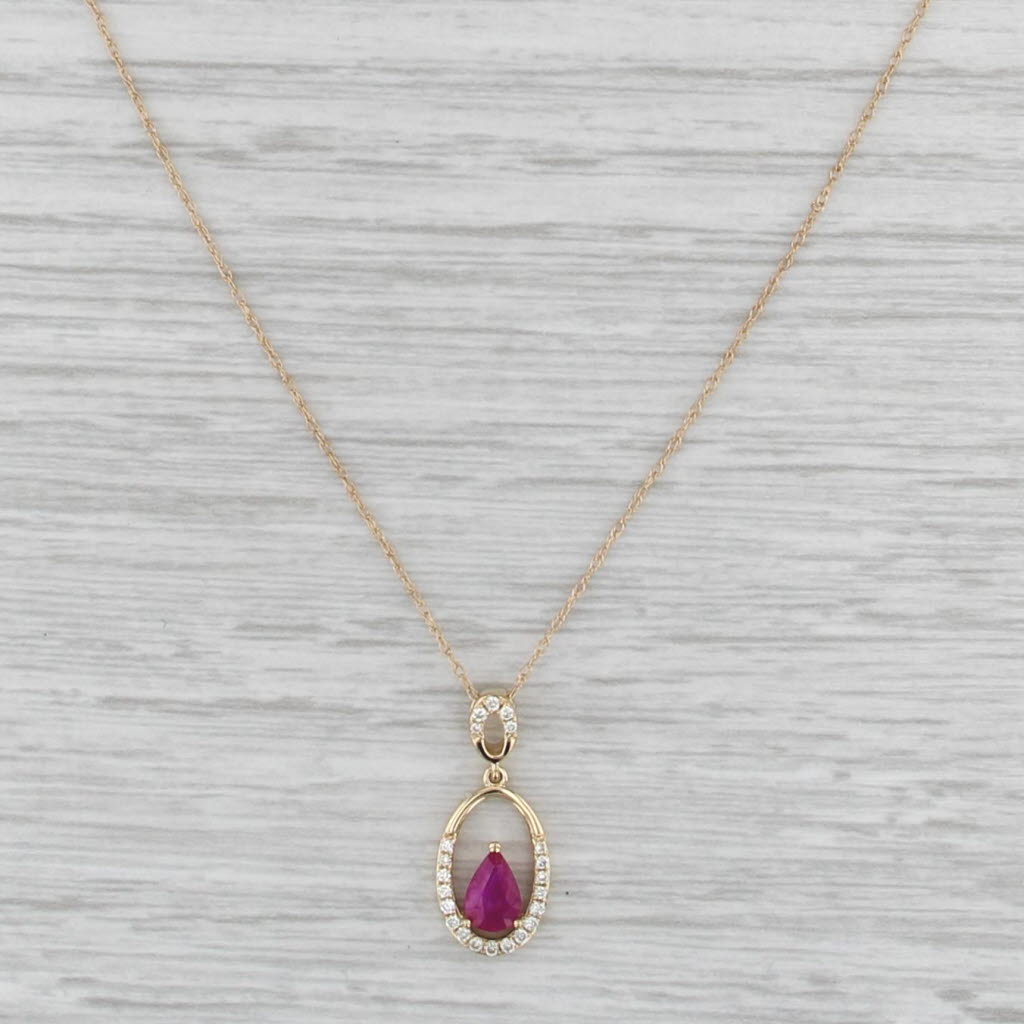 0.47ctw Pink Sapphire Diamond Pendant Necklace 14k Yellow Gold 18" Rope Chain