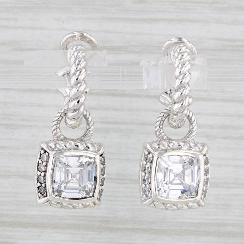 Light Gray 9.24ctw Cubic Zirconia Pad Lock Drop Earrings Sterling Silver Judith Ripka