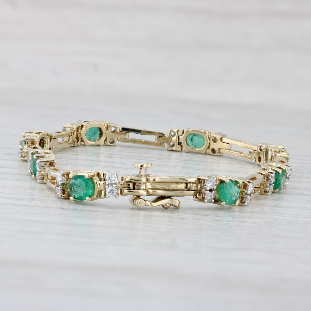 Light Gray 3.39ctw Emerald Diamond Bracelet 14k Yellow Gold 6.5" 4.7mm Bar Links