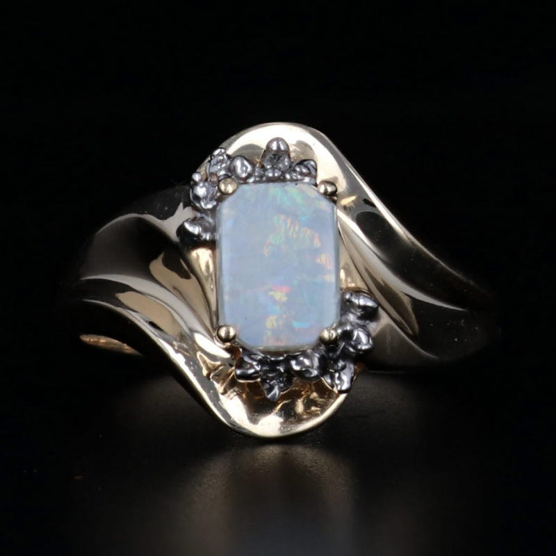 Dark Gray Opal Diamond Ring 14k Yellow Gold Size 7.25 Rectangle Solitaire
