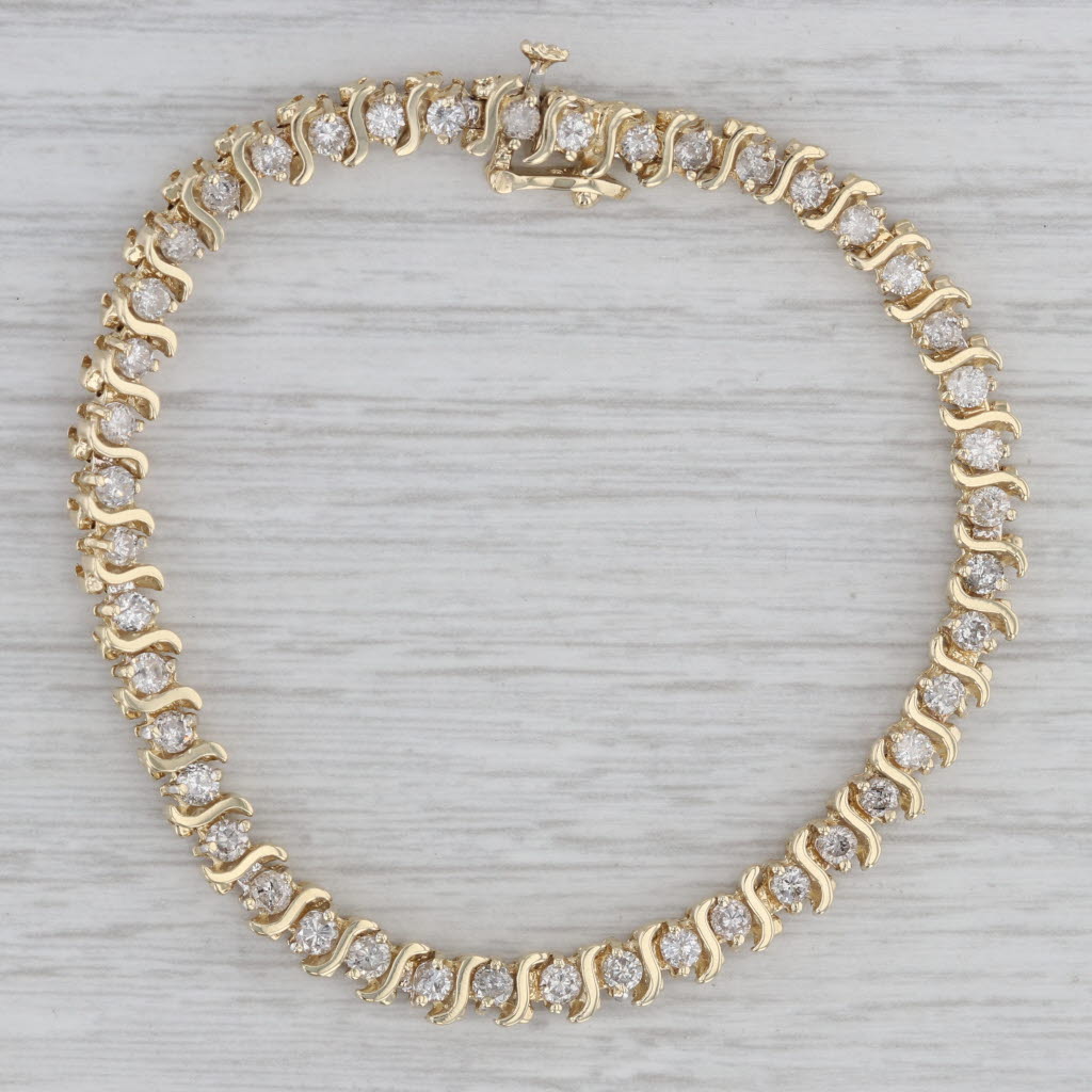 Gray 6.75" Diamond Tennis Bracelet 14k Yellow Gold 5.1mm Snap Clasp