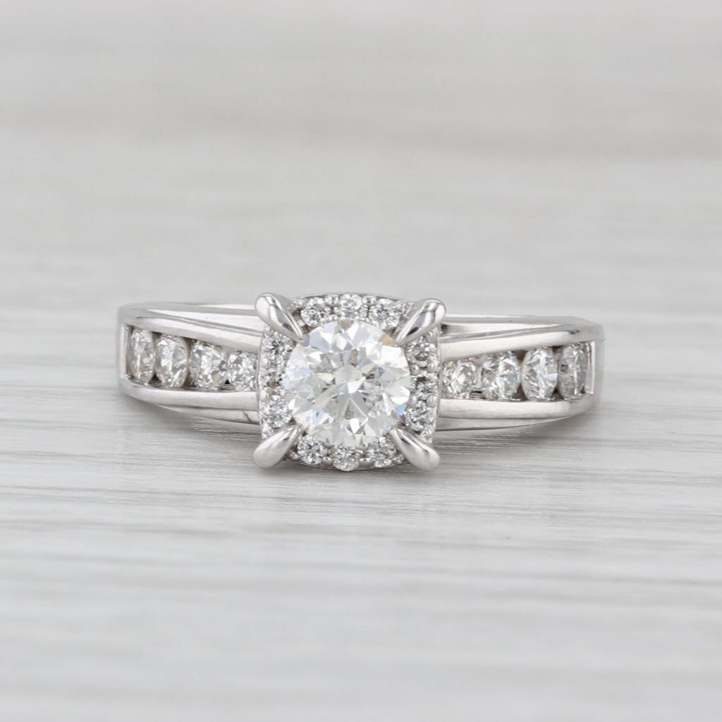 0.84ctw Round Brilliant Diamond Halo Engagement Ring 14k White Gold Size 5.5